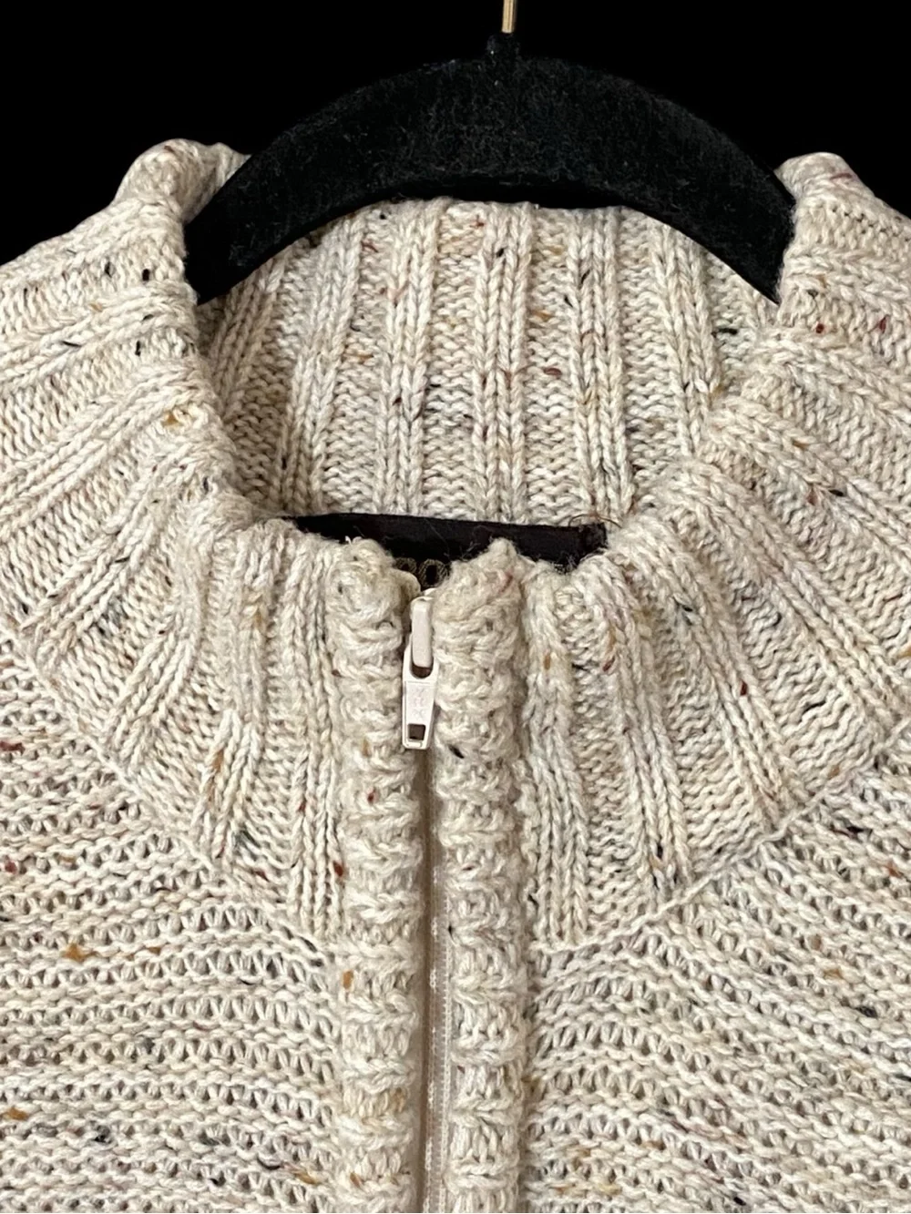 Vintage The Broadway Fisherman Sweater L Full Zip Cable Knit Oatmeal Coastal